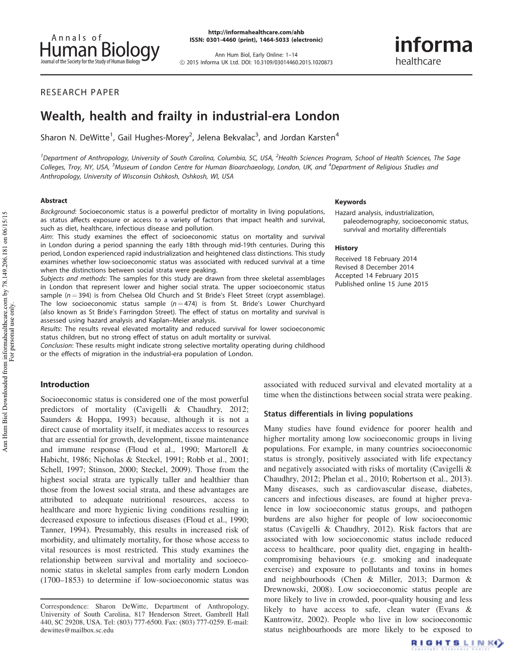 Wealth, Health and Frailty in Industrial-Era London