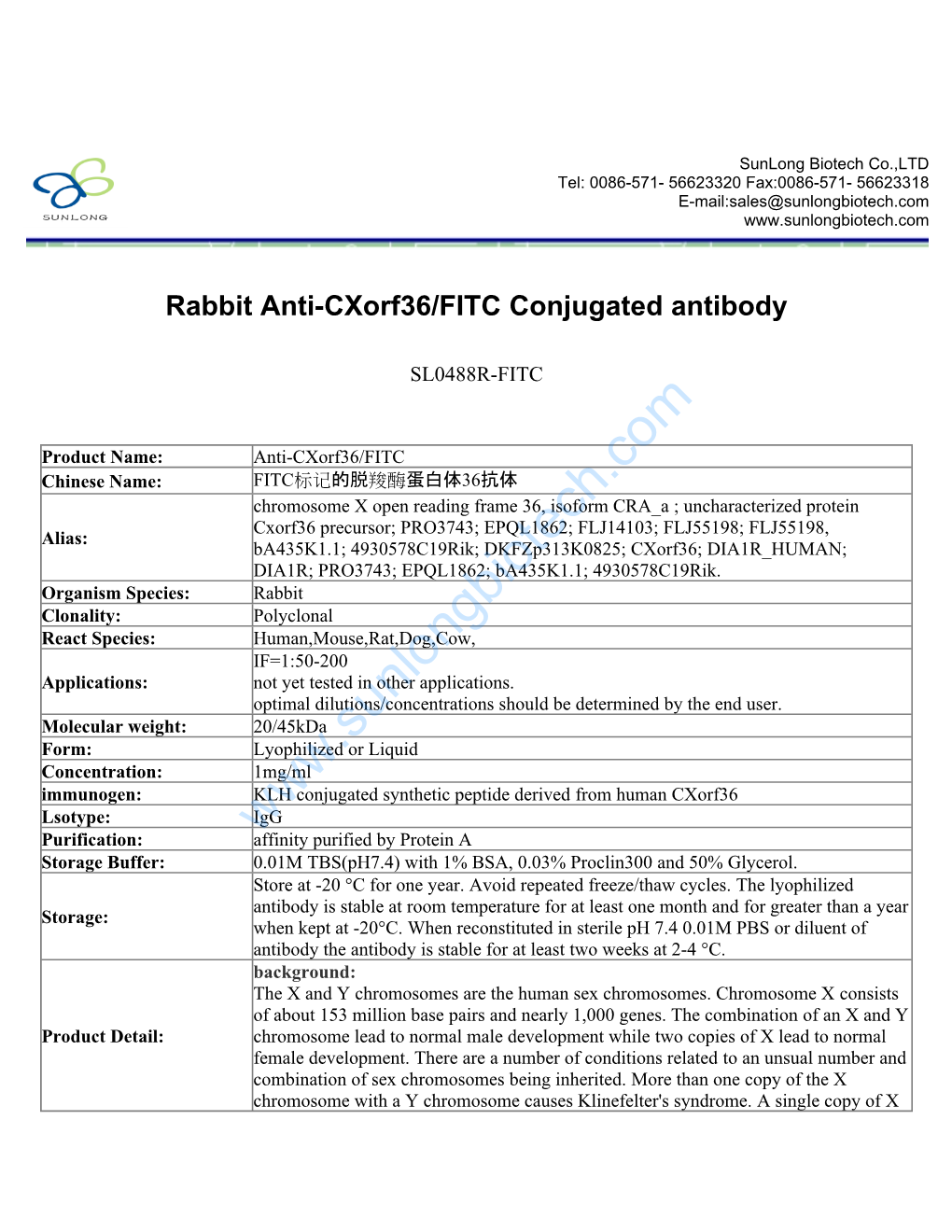 Rabbit Anti-Cxorf36/FITC Conjugated Antibody