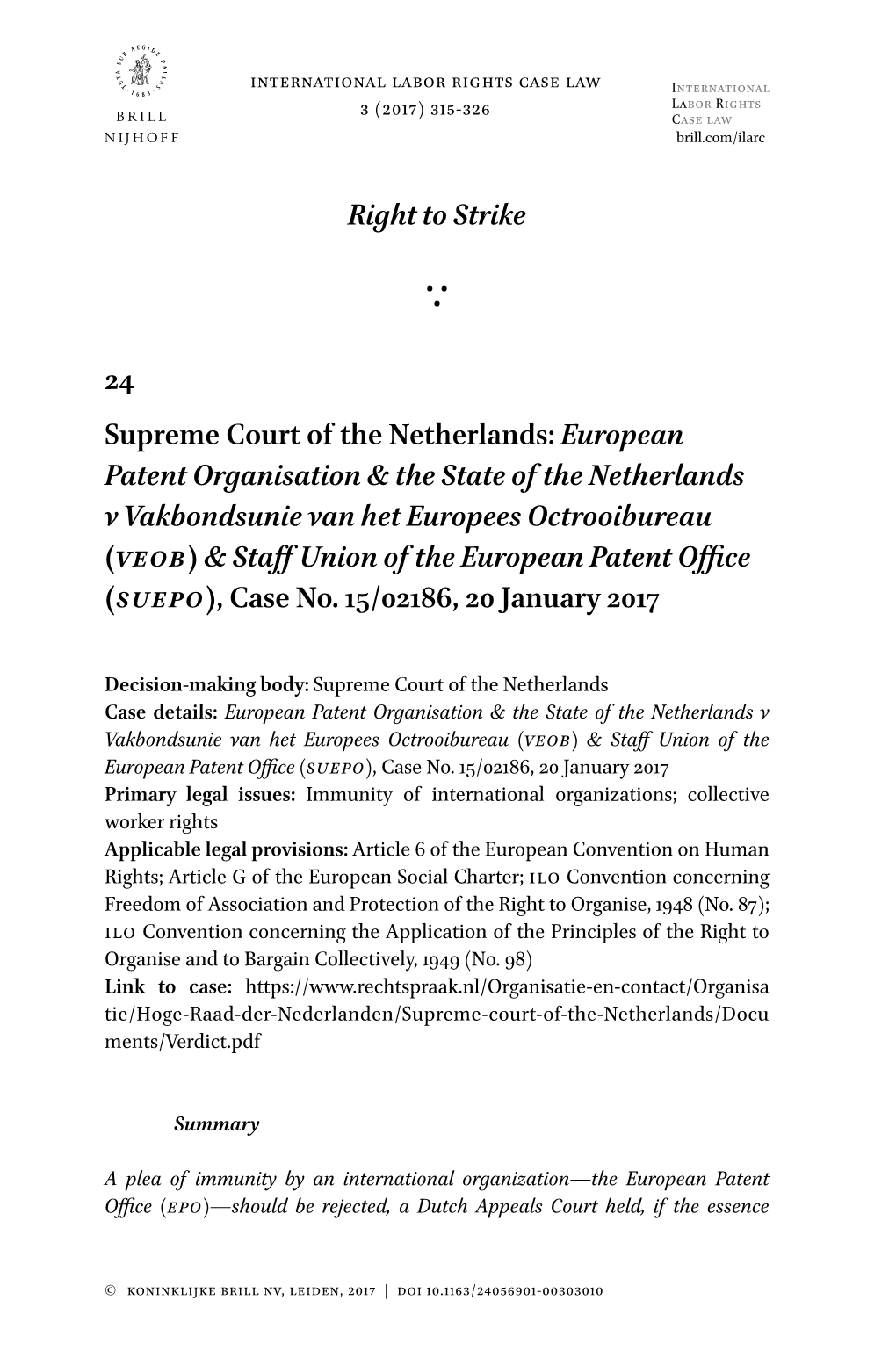 European Patent Organisation & the State of the Netherlands V