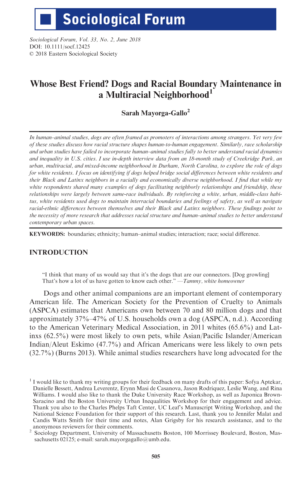 Whose Best Friend? Dogs and Racial Boundary Maintenance in a Multiracial Neighborhood1