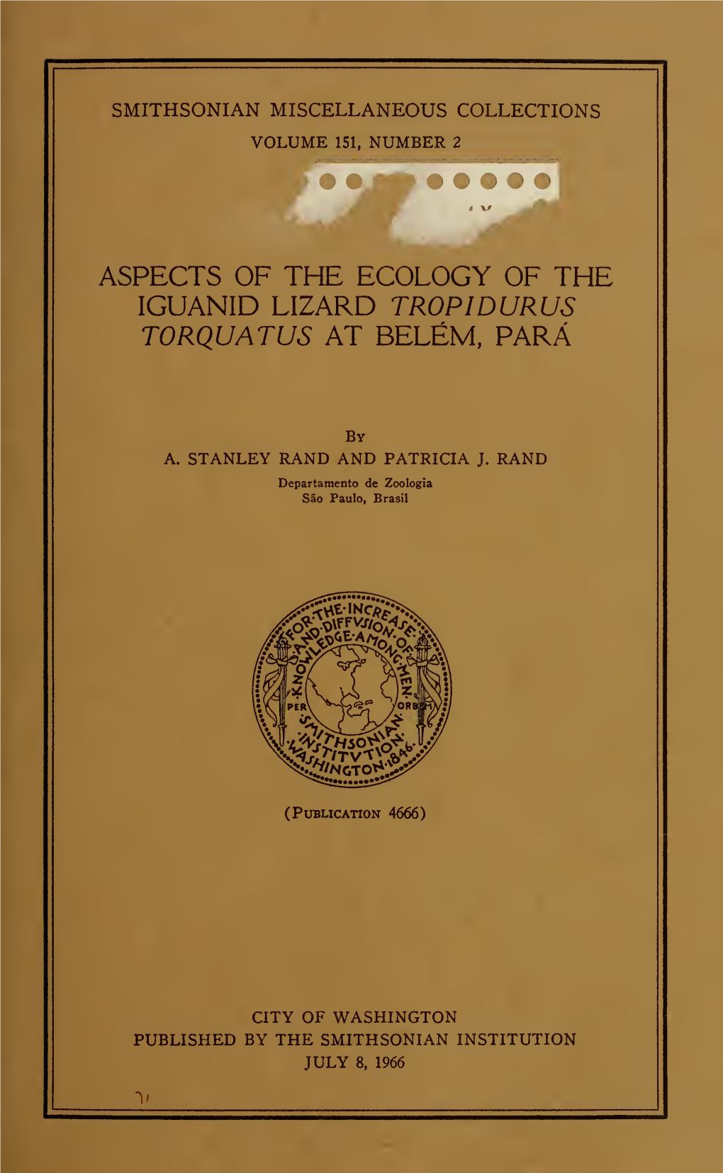 Aspects of the Ecology of the Iguanid Lizard Tropidurus Torquatus at Belem, Para