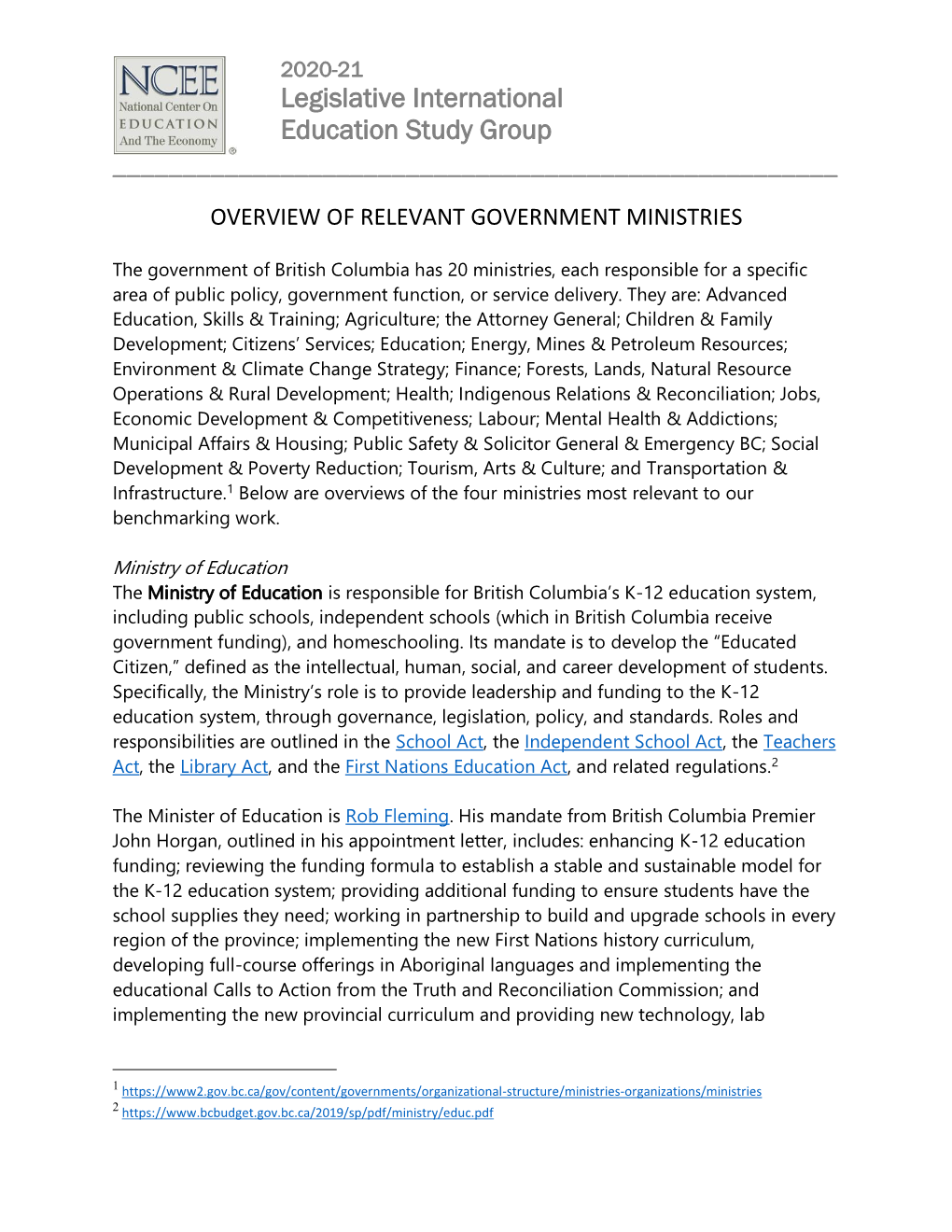 Overview of Relevant BC Government Ministries