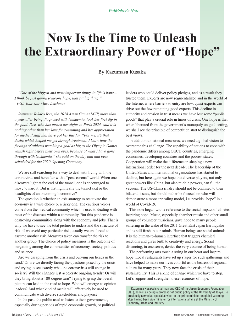 Now Is the Time to Unleash the Extraordinary Power of “Hope”