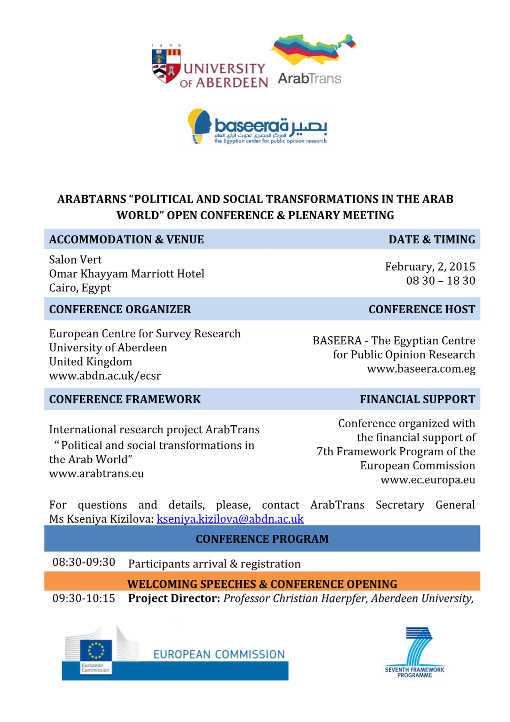 Arabtarns Political and Social Transformations in the Arab World Open Conference & Plenary