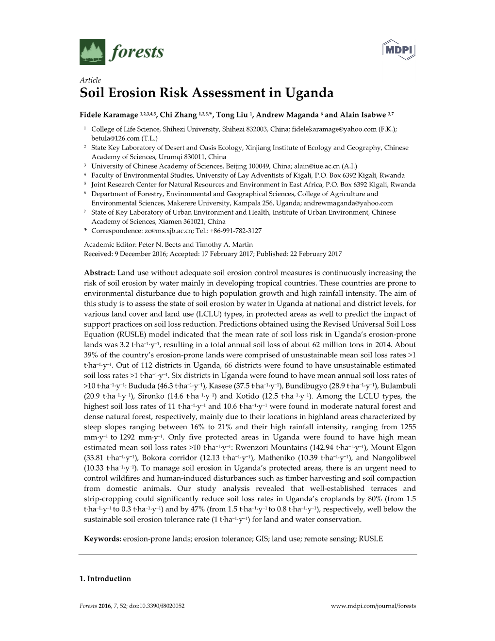 Soil Erosion Risk Assessment in Uganda
