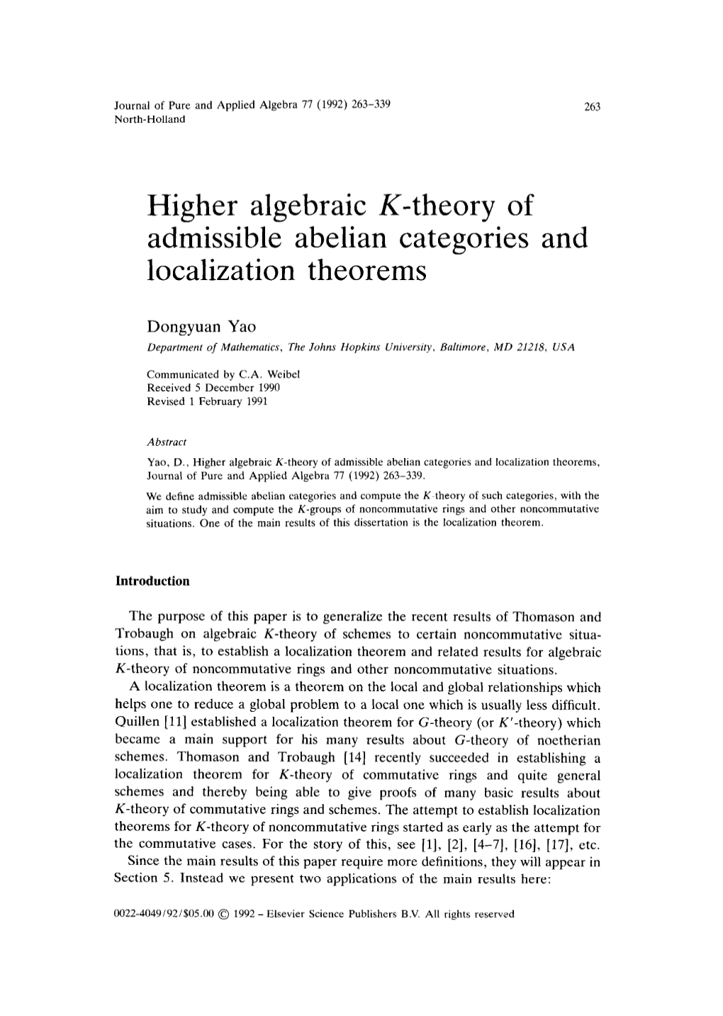 Higher Algebraic K-Theory of Admissible Abelian Categories and Localization Theorems