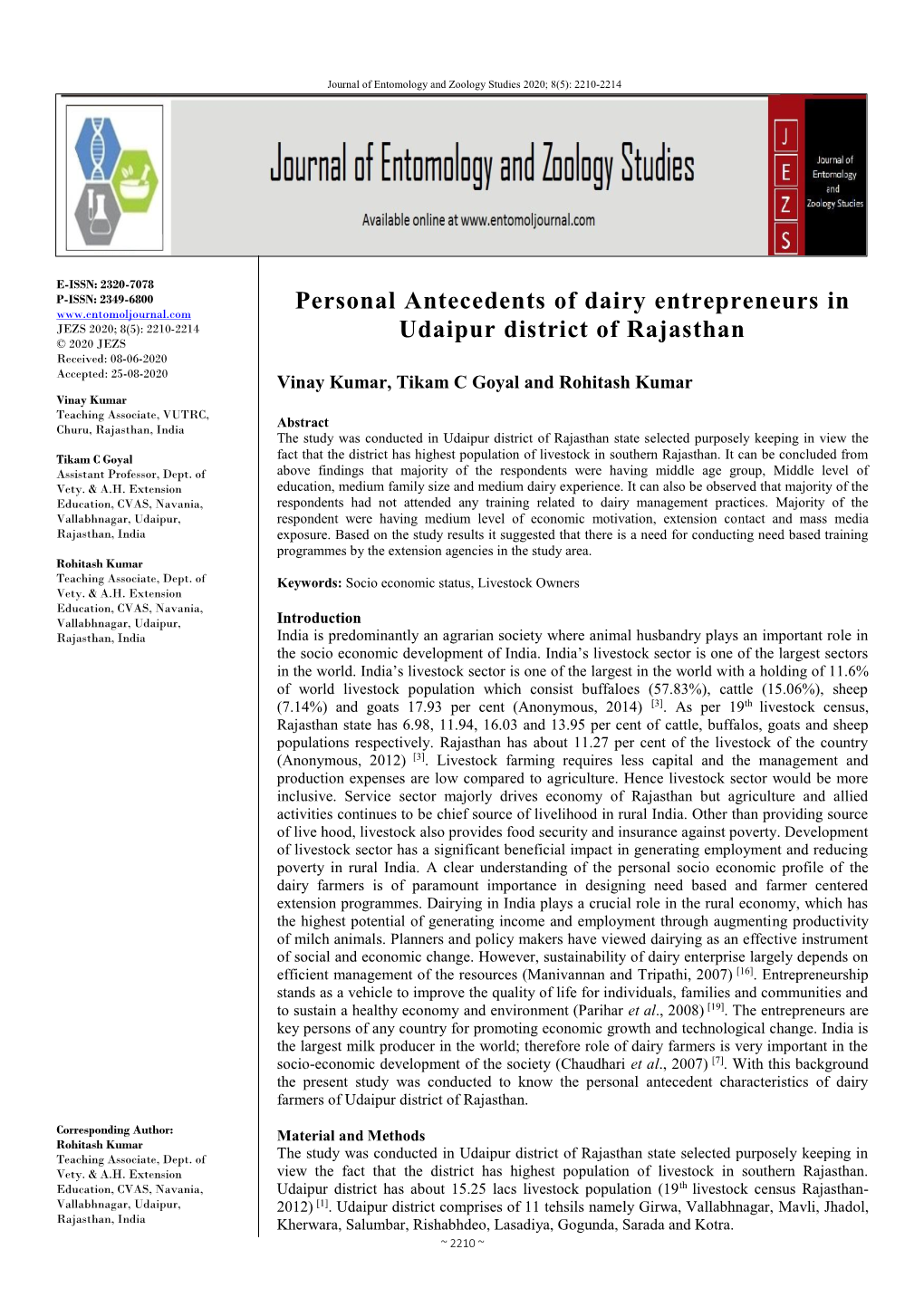 Personal Antecedents of Dairy Entrepreneurs in Udaipur District Of