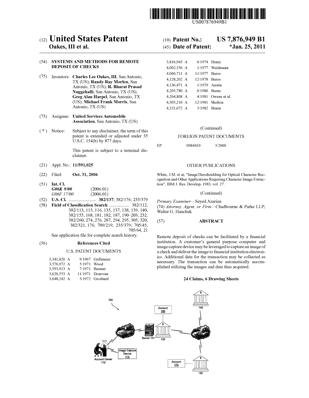 (12) United States Patent (10) Patent No.: US 7.876,949 B1 Oakes, III Et Al