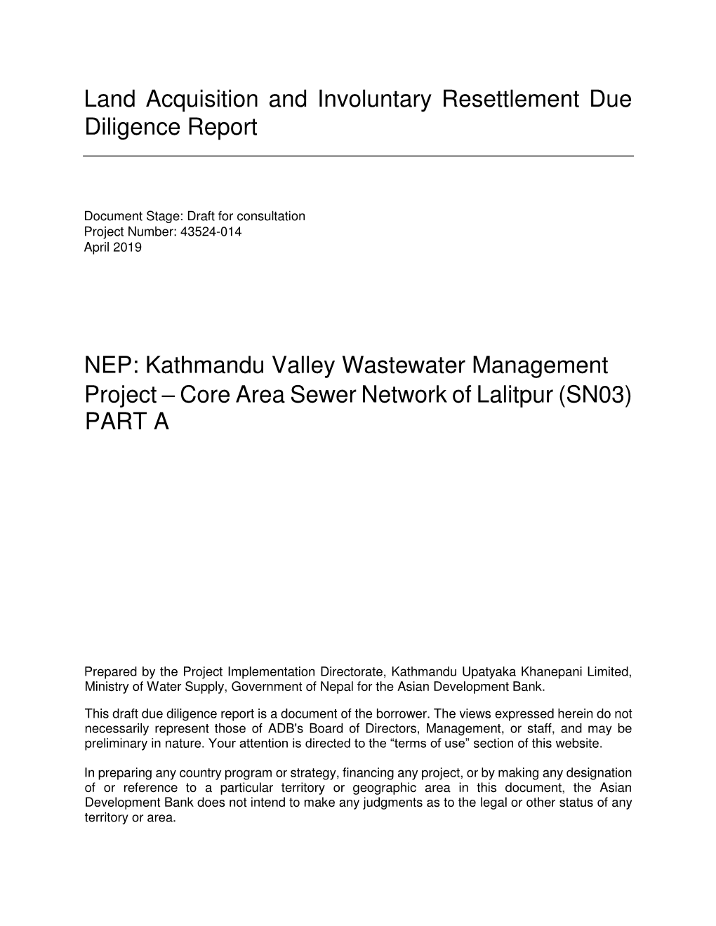 Kathmandu Valley Wastewater Management Project – Core Area Sewer Network of Lalitpur (SN03) PART A