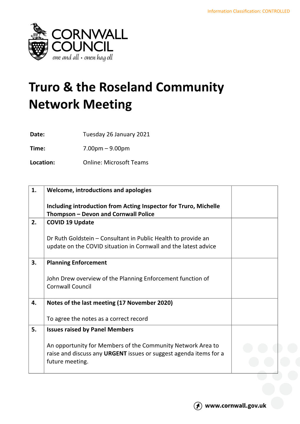 Truro & the Roseland Community Network Meeting