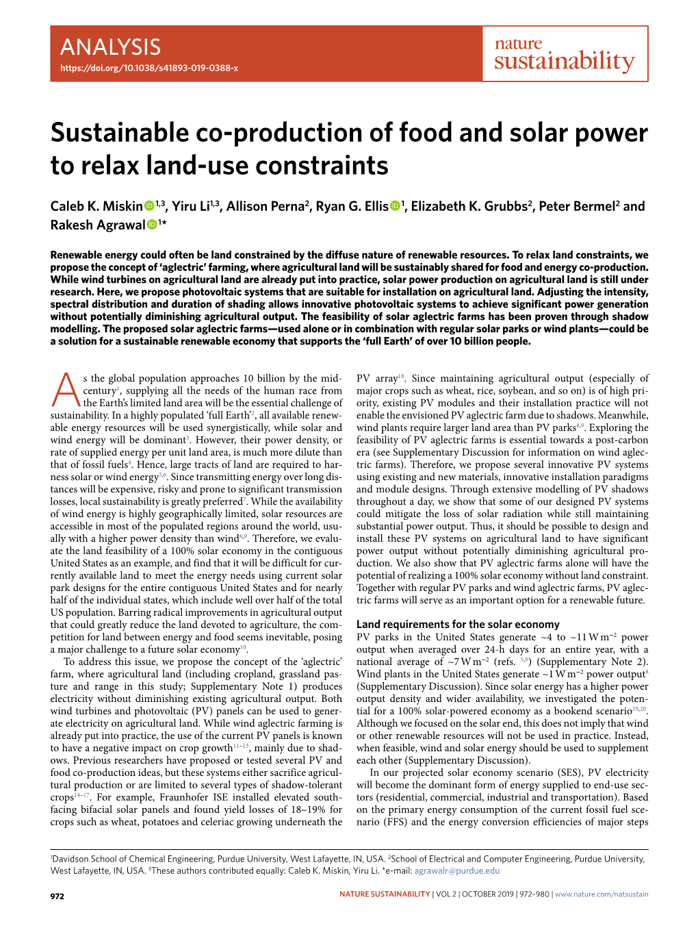 Sustainable Co-Production of Food and Solar Power to Relax Land-Use Constraints
