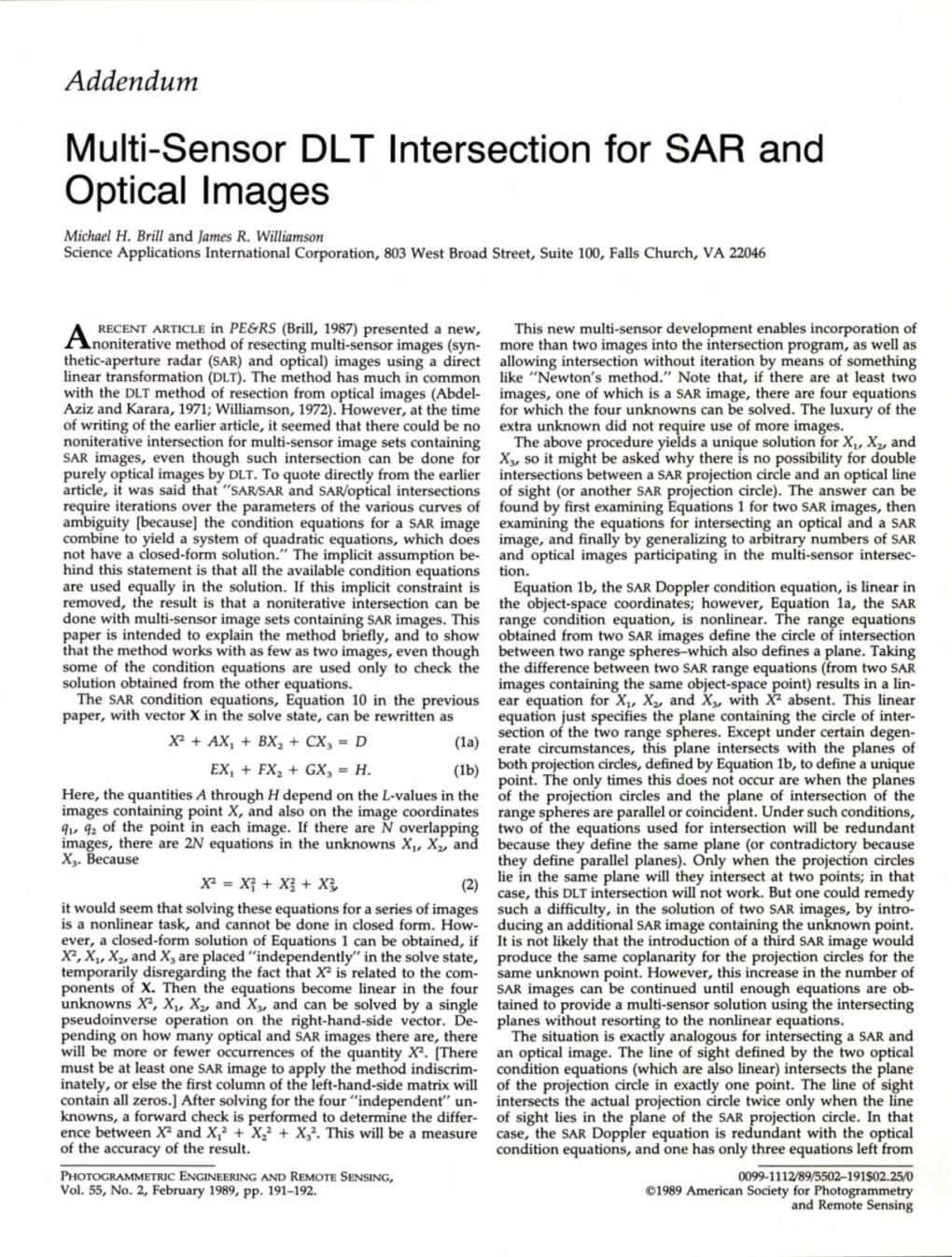 Multi-Sensor DLT Intersection for SAR and Optical Images