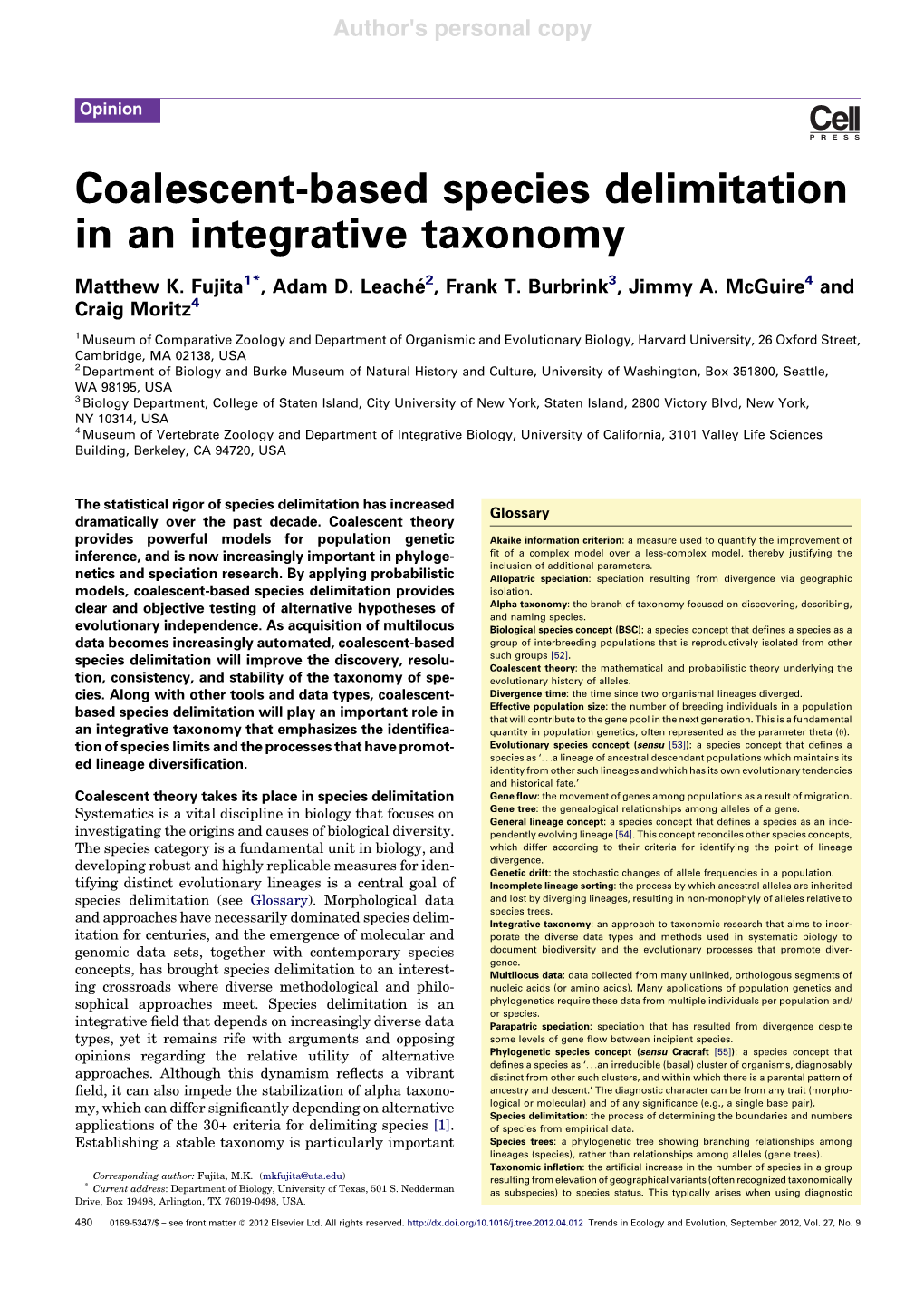 Coalescent-Based Species Delimitation in an Integrative Taxonomy