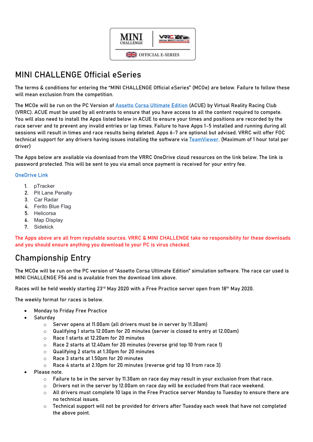 MINI CHALLENGE Official Eseries Championship Entry