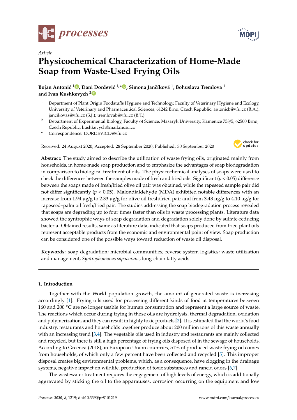 Physicochemical Characterization of Home-Made Soap from Waste-Used Frying Oils