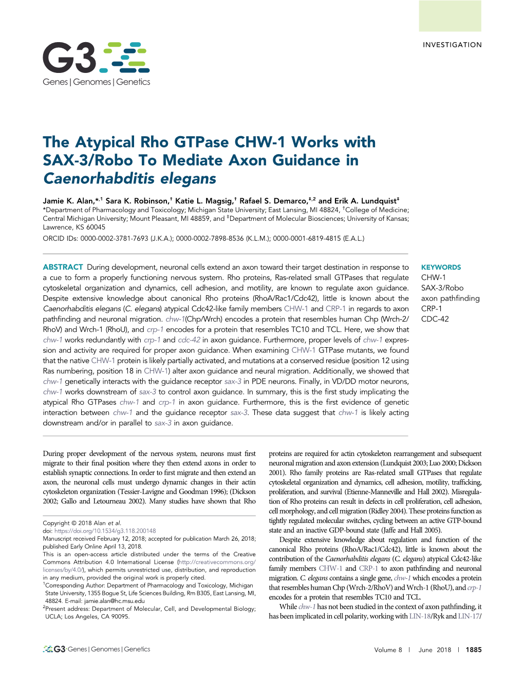 The Atypical Rho Gtpase CHW-1 Works with SAX-3/Robo to Mediate Axon Guidance in Caenorhabditis Elegans