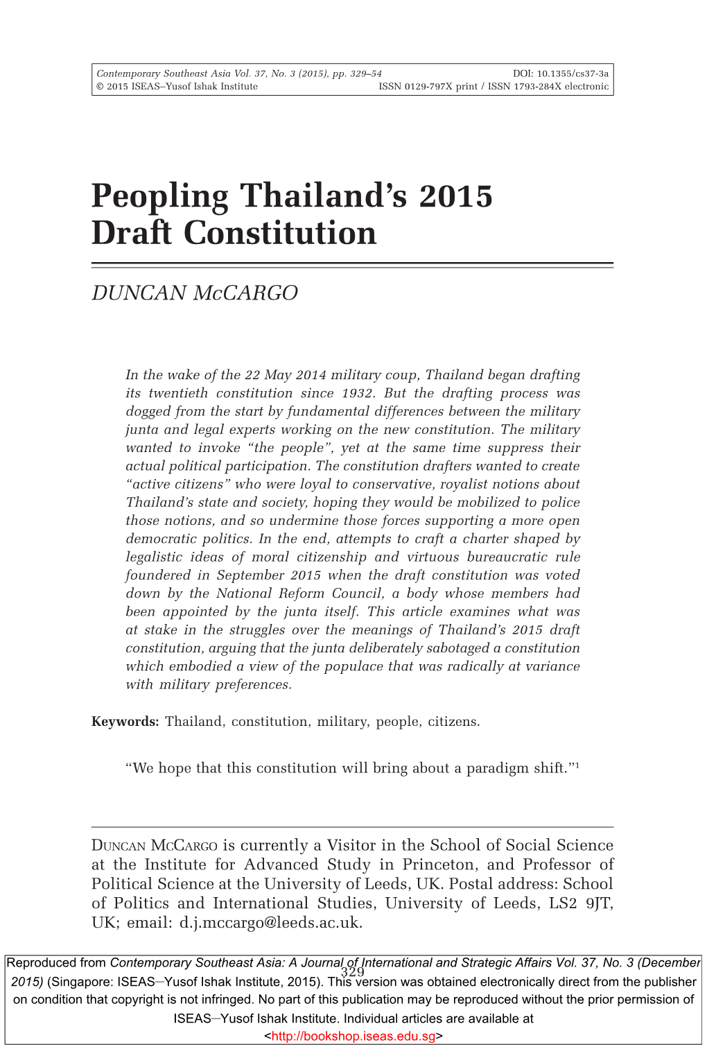 Peopling Thailand's 2015 Draft Constitution