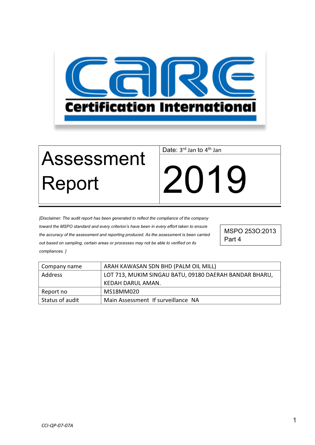 Assessment Report 2019