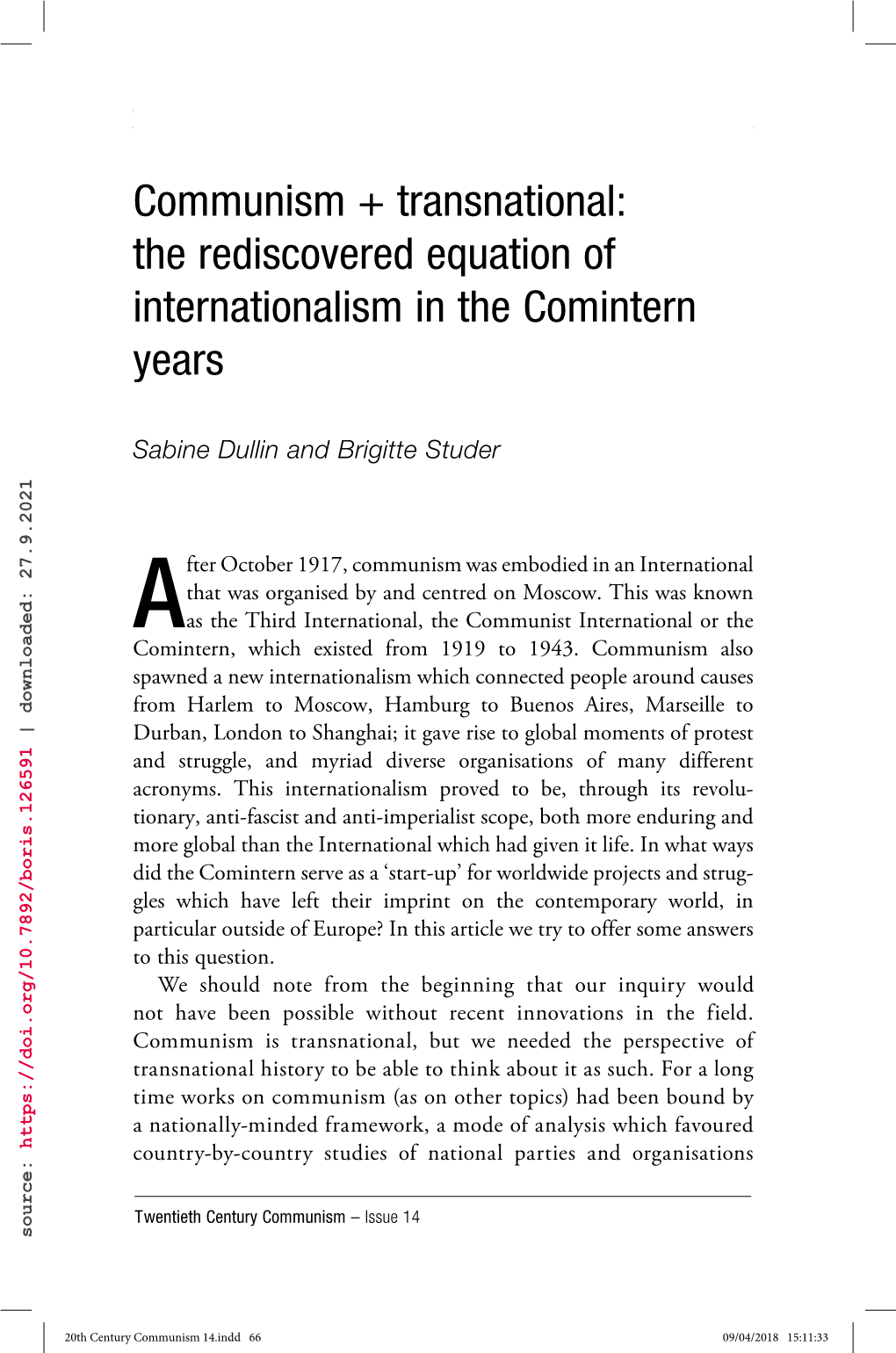 Communism + Transnational: the Rediscovered Equation Of