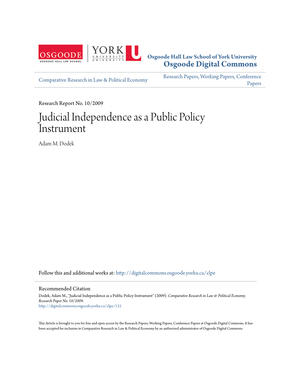 Judicial Independence As a Public Policy Instrument Adam M