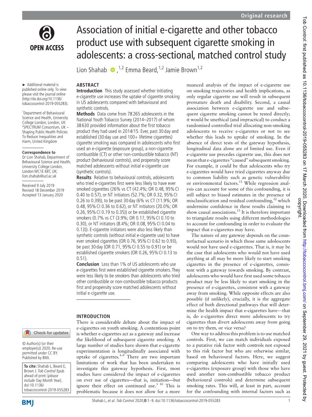 Association of Initial E-Cigarette and Other Tobacco Product Use With