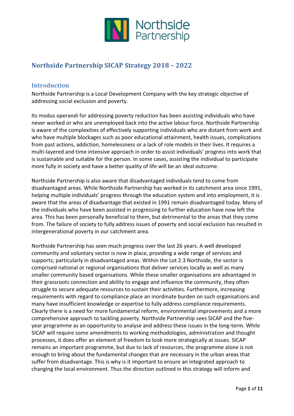 Northside Partnership SICAP Strategic Plan 2018-2022