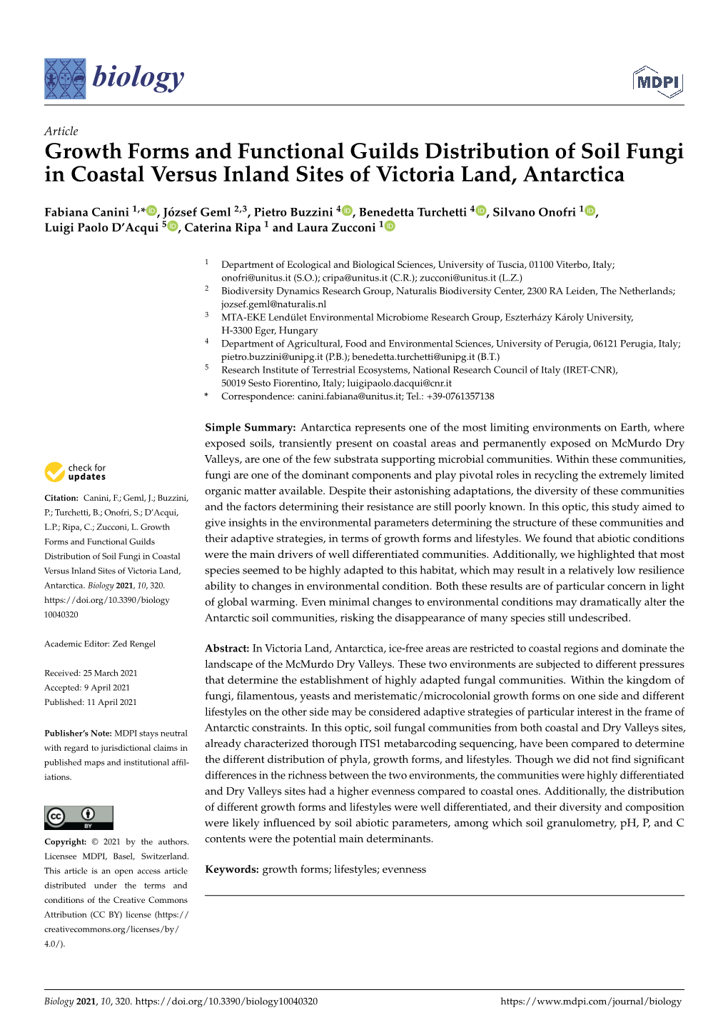 Growth Forms and Functional Guilds Distribution of Soil Fungi in Coastal Versus Inland Sites of Victoria Land, Antarctica