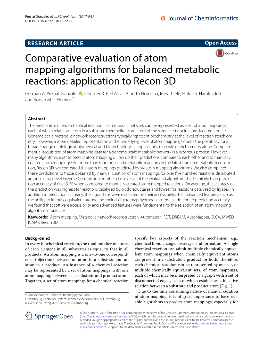 Comparative Evaluation of Atom Mapping Algorithms for Balanced Metabolic Reactions: Application to Recon 3D German A