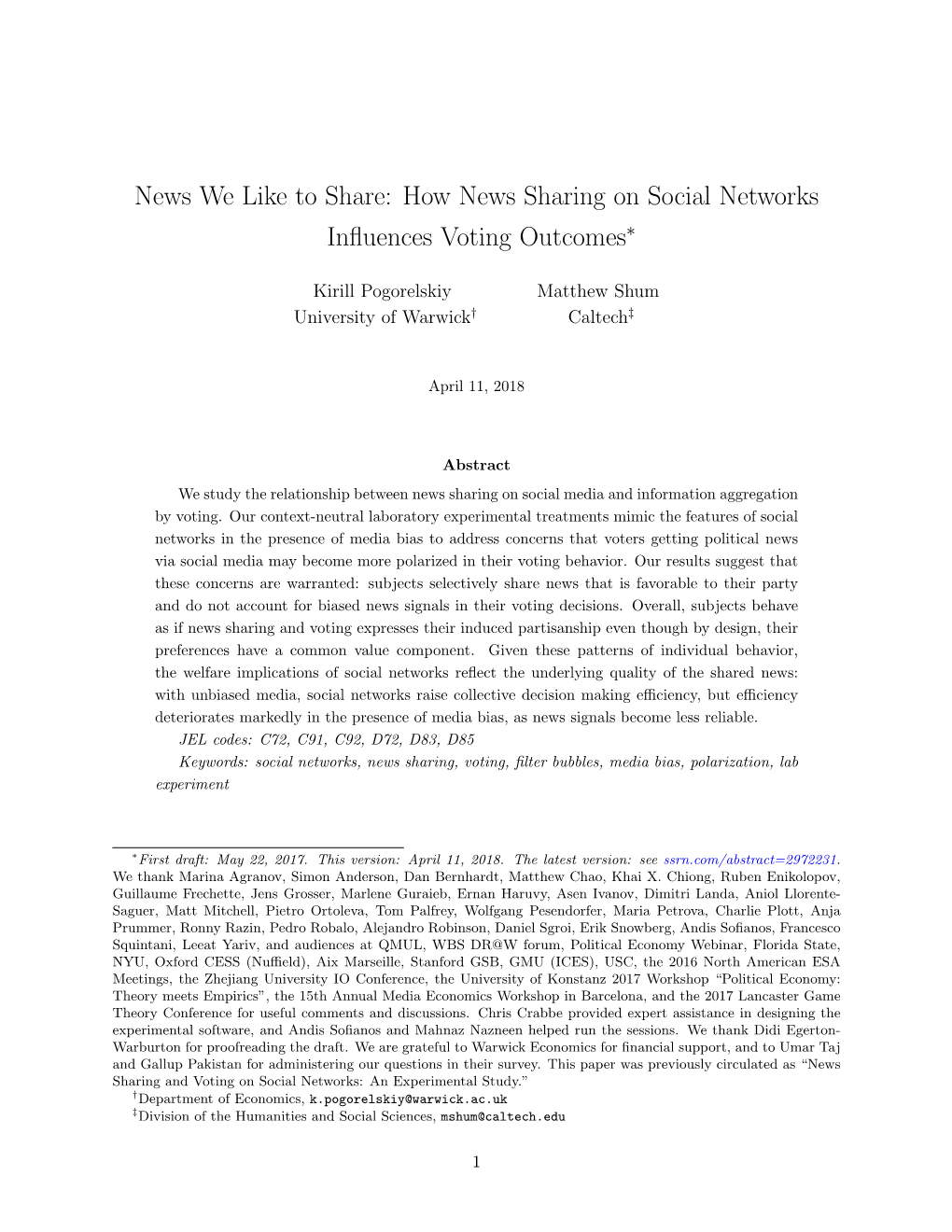 News We Like to Share: How News Sharing on Social Networks Influences Voting Outcomes