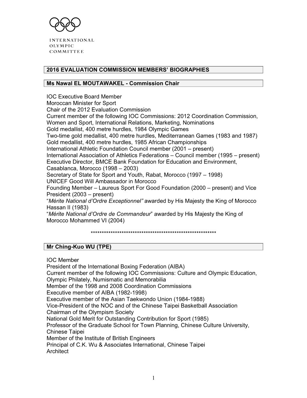 2016 Evaluation Commission Members’ Biographies