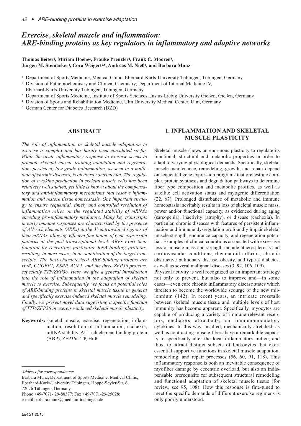 Exercise, Skeletal Muscle and Inflammation: ARE-Binding Proteins As Key Regulators in Inflammatory and Adaptive Networks