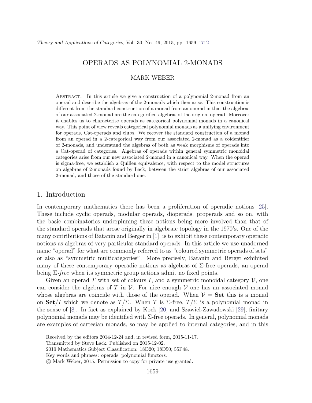 OPERADS AS POLYNOMIAL 2-MONADS 1. Introduction
