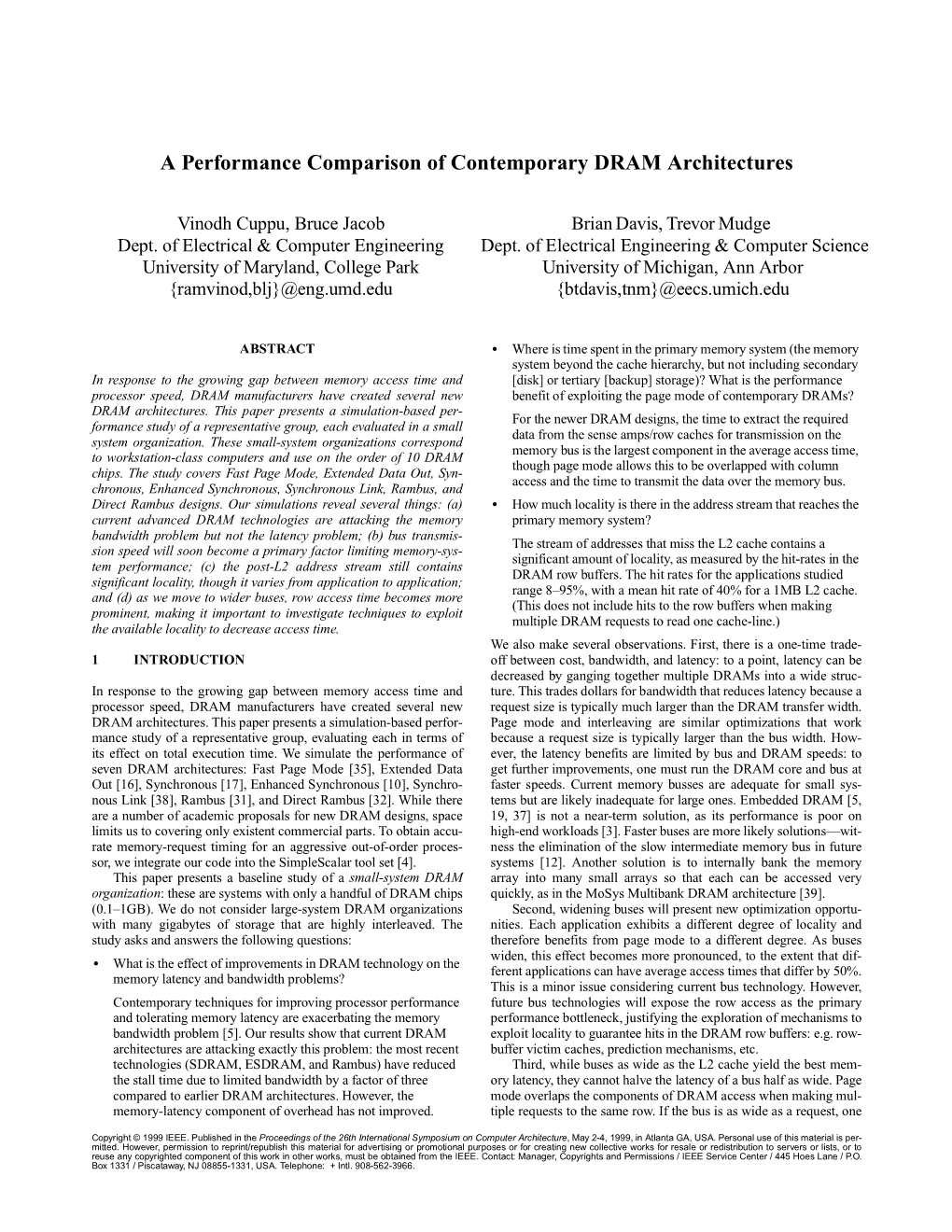 A Performance Comparison of Contemporary DRAM Architectures