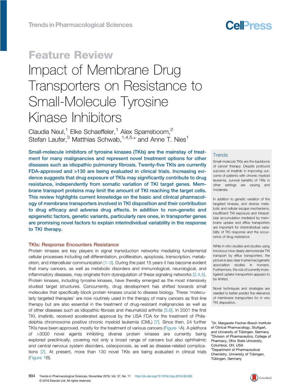 Impact of Membrane Drug Transporters on Resistance To