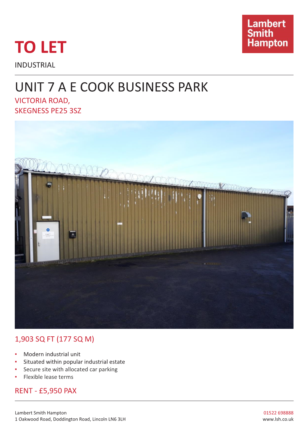 To Let Industrial Unit 7 a E Cook Business Park Victoria Road, Skegness Pe25 3Sz