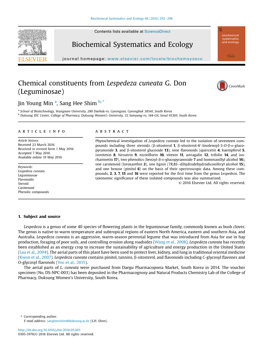 Chemical Constituents from Lespedeza Cuneata G. Don (Leguminosae)