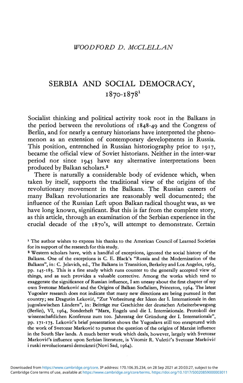 Serbia and Social Democracy, 1870–1878