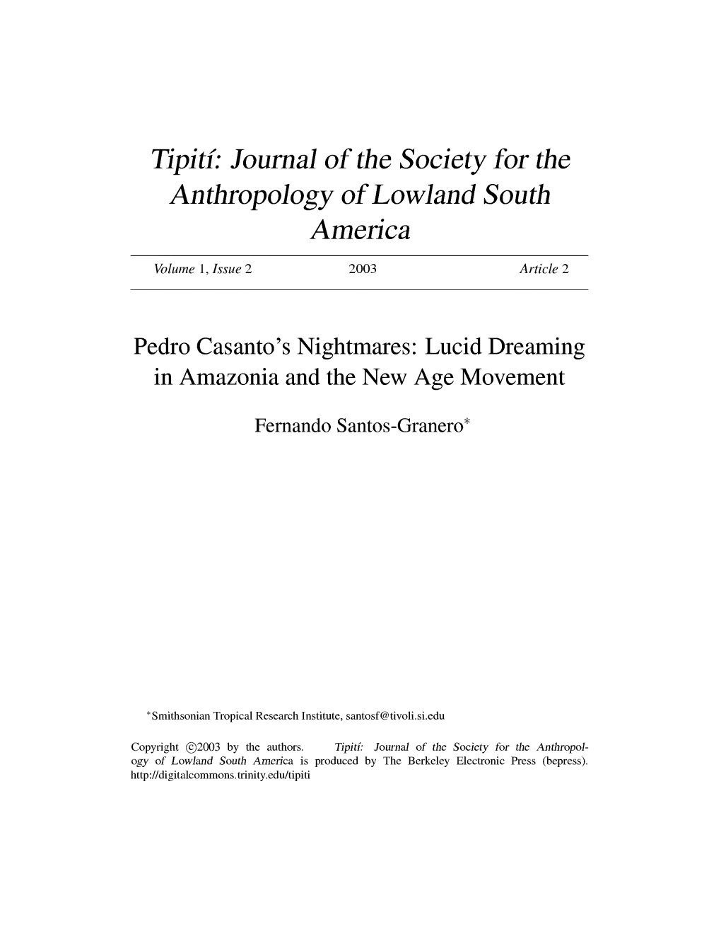 Tipiti: Journal of the Society for the Anthropology of Lowland South America