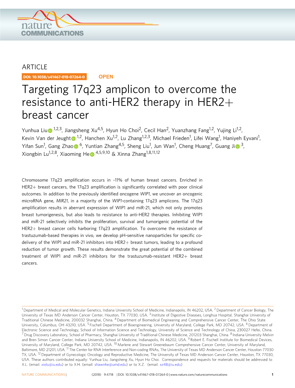 Targeting 17Q23 Amplicon to Overcome the Resistance to Anti-HER2 Therapy in HER2+ Breast Cancer