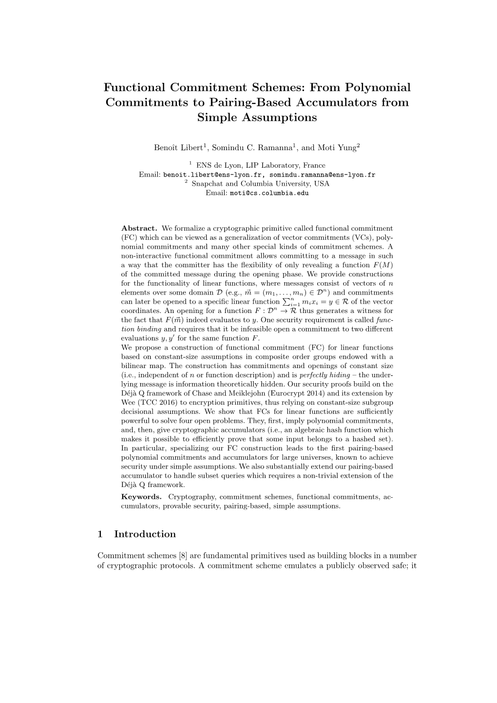 Functional Commitment Schemes: from Polynomial Commitments to Pairing-Based Accumulators from Simple Assumptions