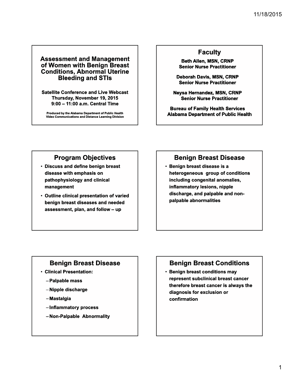 Faculty Program Objectives Benign Breast Disease Benign Breast