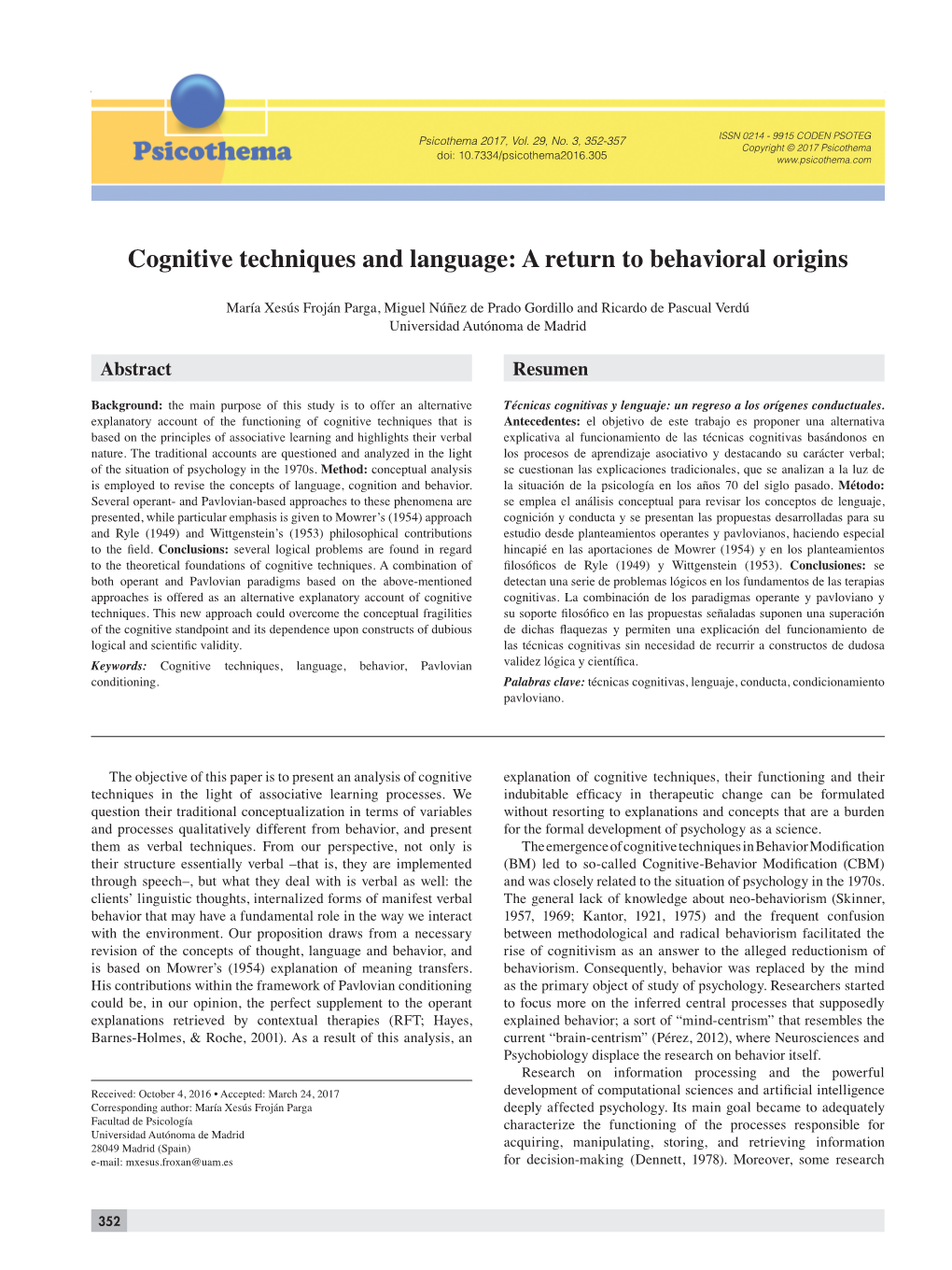 Cognitive Techniques and Language: a Return to Behavioral Origins