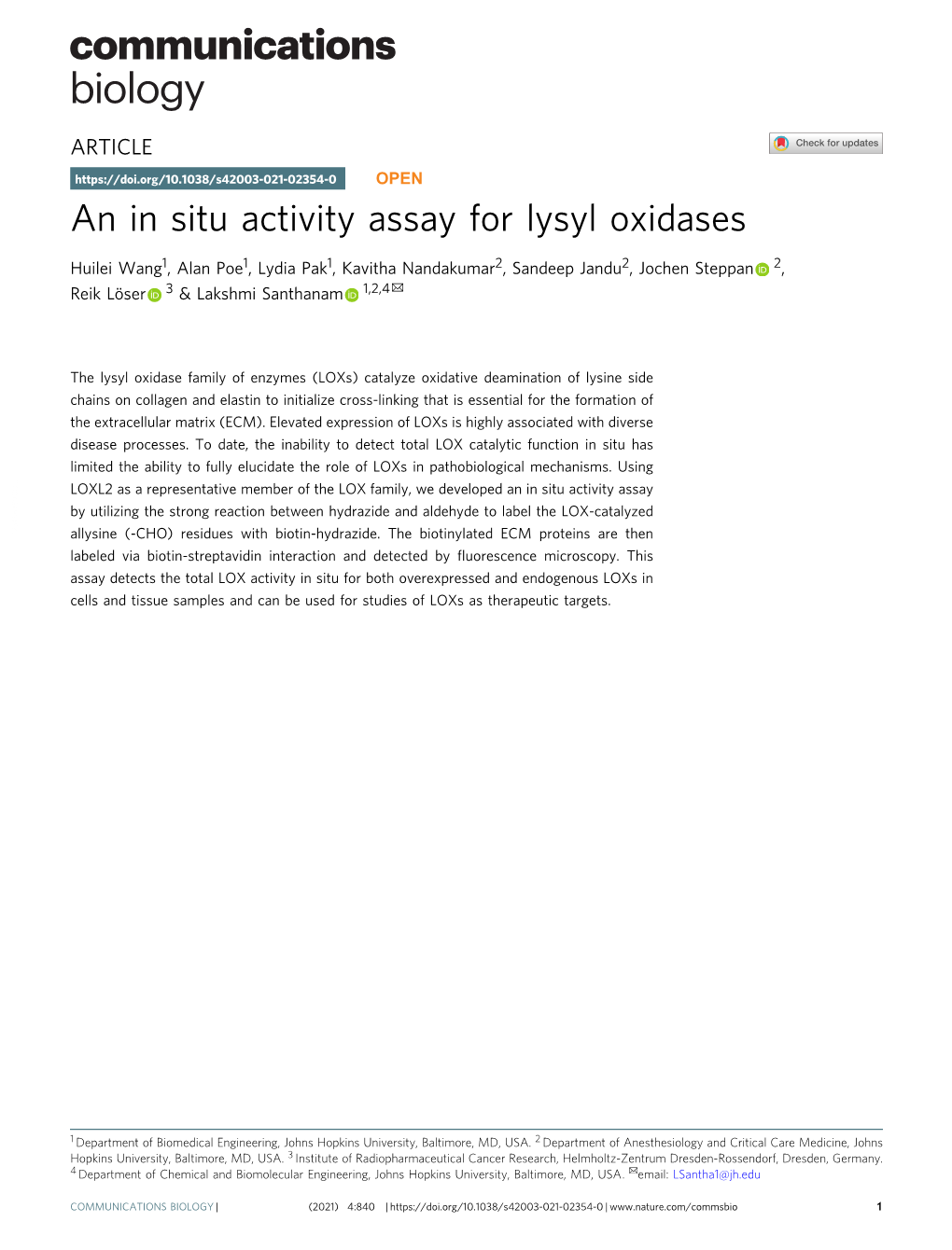 An in Situ Activity Assay for Lysyl Oxidases