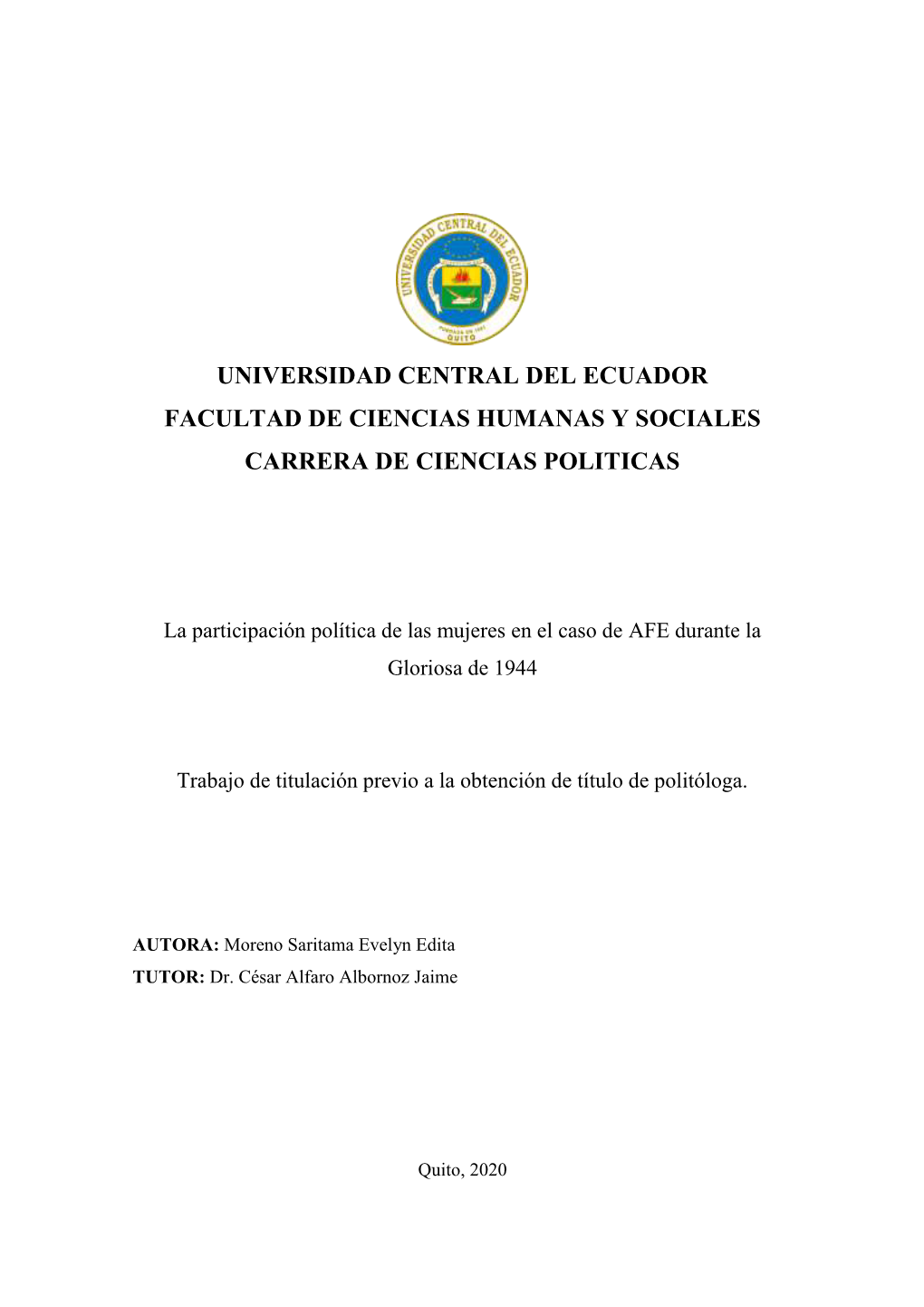 Universidad Central Del Ecuador Facultad De Ciencias Humanas Y Sociales