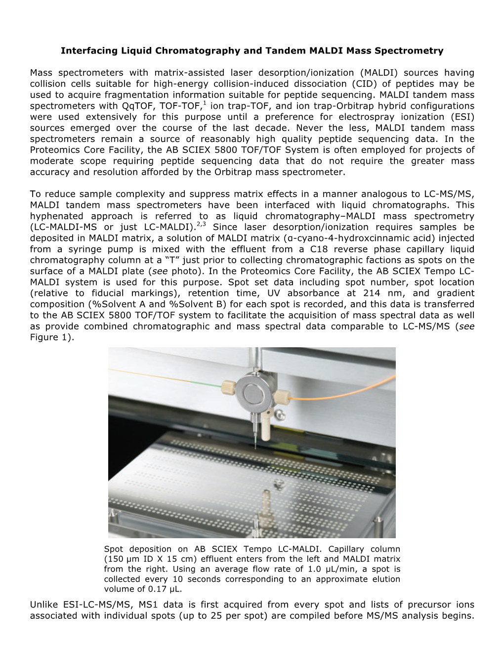 Interfacing Liquid Chromatography and Tandem MALDI Mass Spectrometry