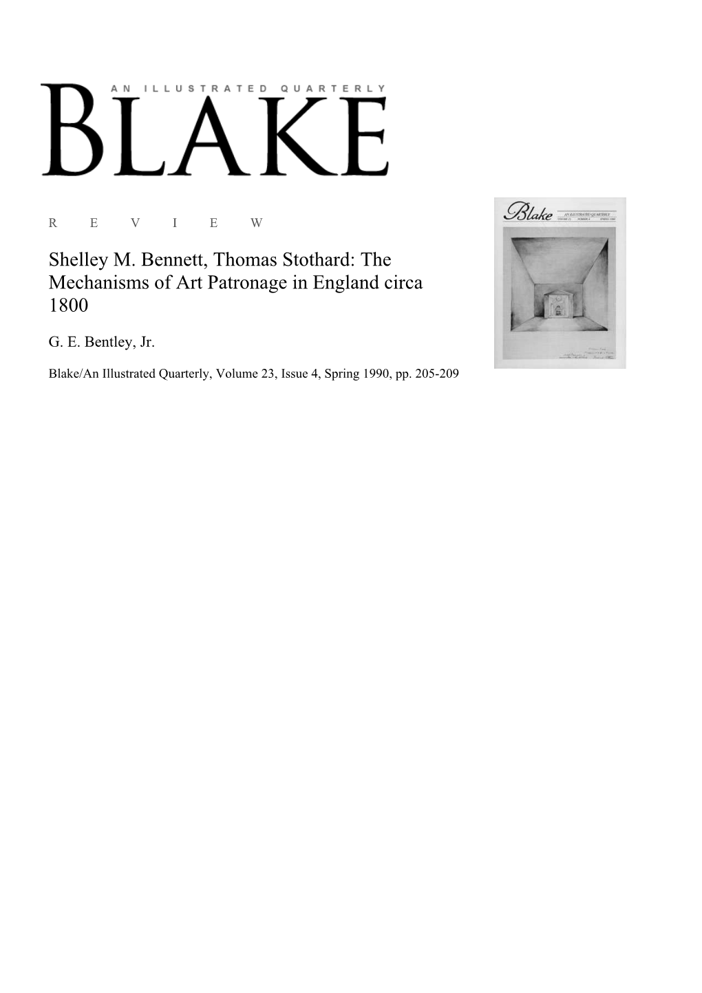 Shelley M. Bennett, Thomas Stothard: the Mechanisms of Art Patronage in England Circa 1800