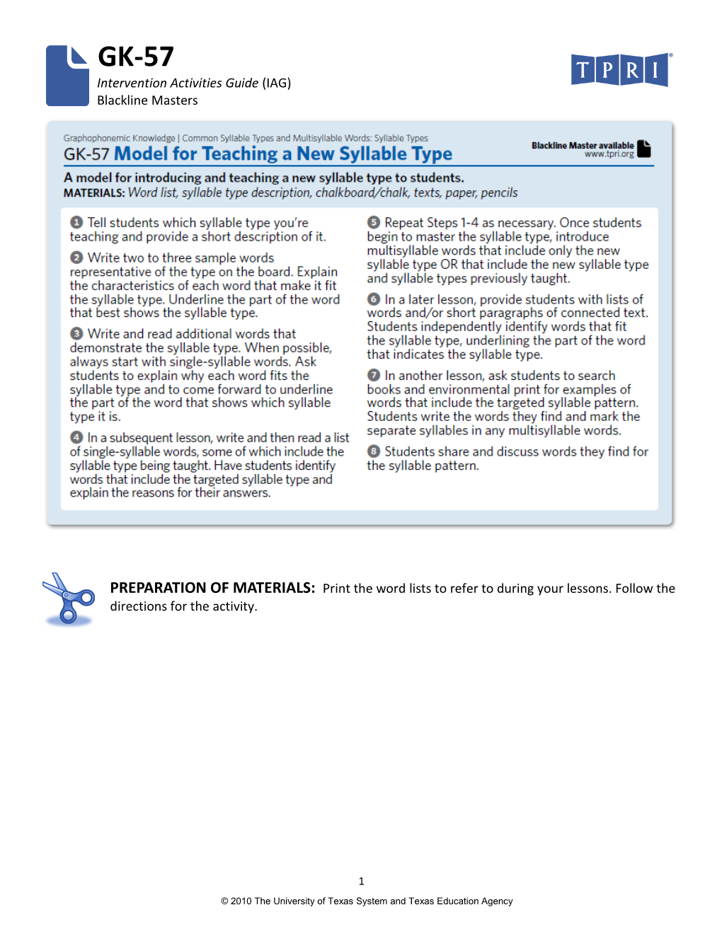 GK-57 Model for Teaching a New Syllable Type