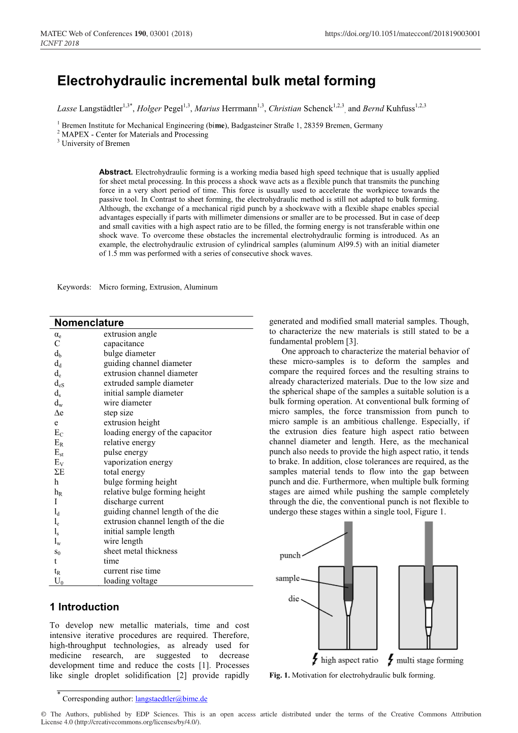 Electrohydraulic Incremental Bulk Metal Forming