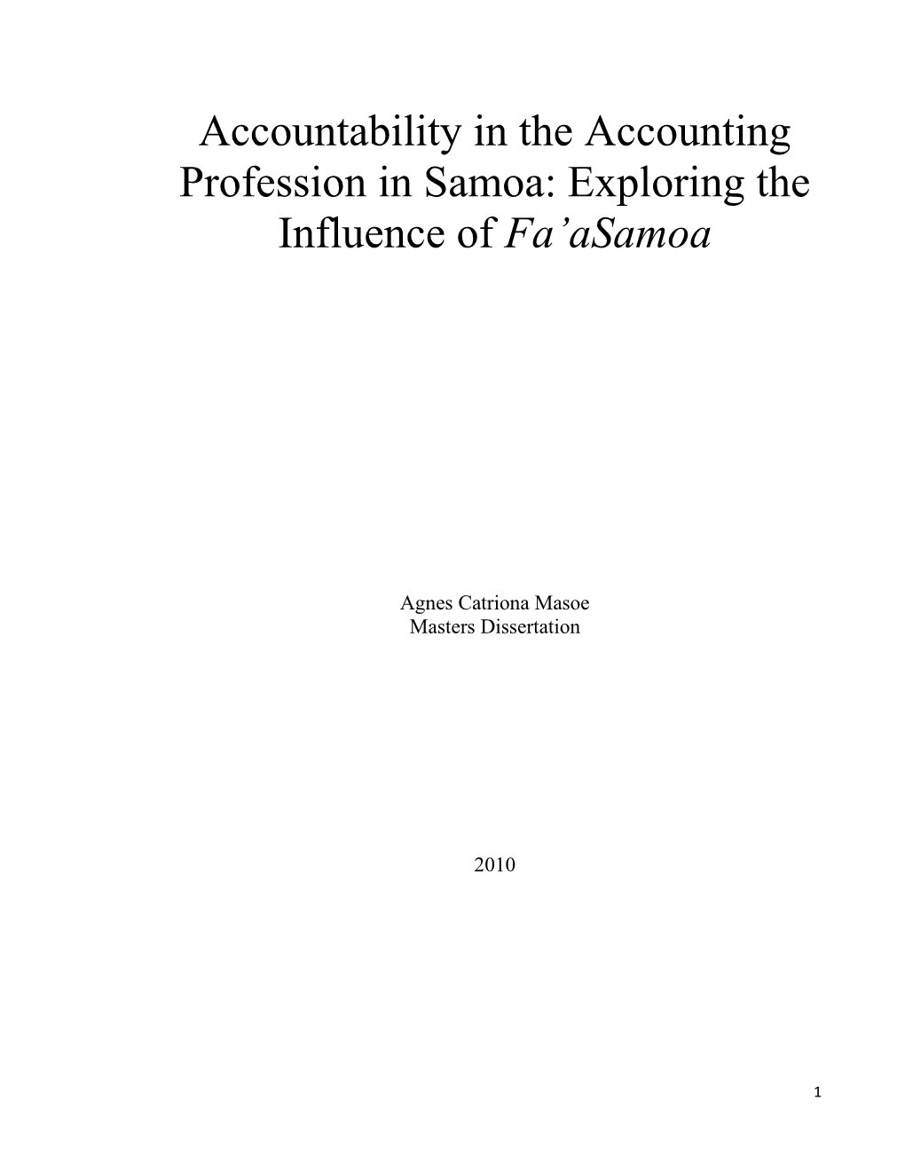 Accountability in the Accounting Profession in Samoa: Exploring the Influence of Fa‟Asamoa