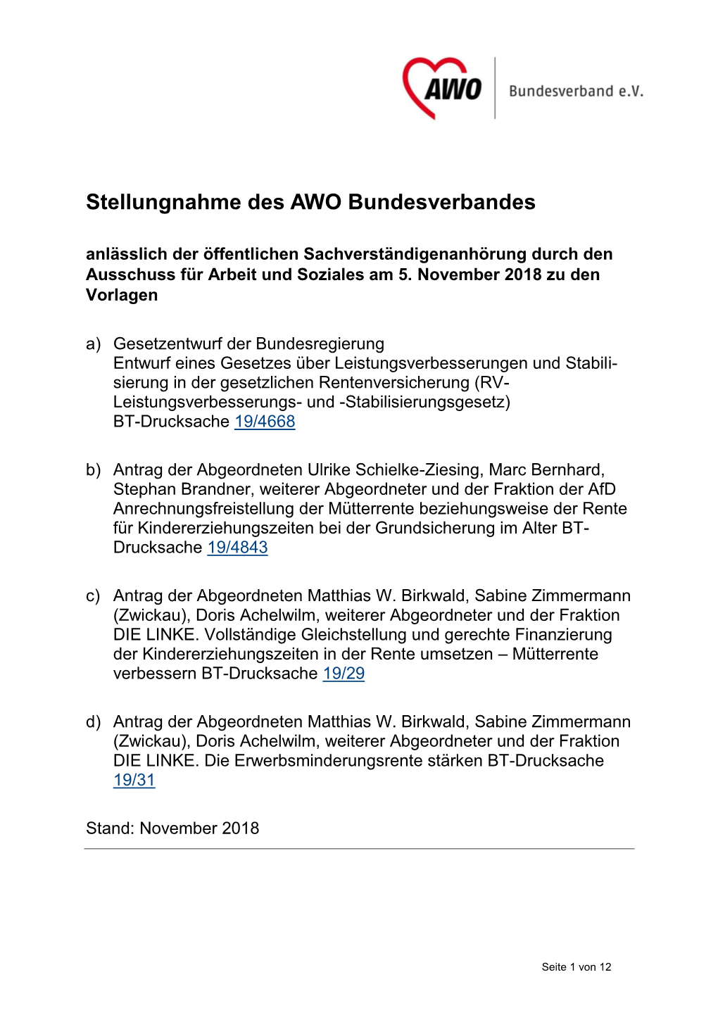 Stellungnahme Des AWO Bundesverbandes Zum